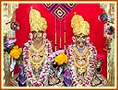 The sacred murtis of Akshar Mandir adorned lavishly for the day of Annakut - Akshar Purushottam Maharaj