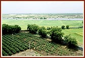 Farms and green landscape with the river Utavali in the background