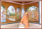 Swamishri engaged in darshan and pradakshina at the shrine of Gunatitanand Swami's birthplace