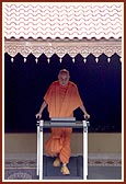 Swamishri walking on a treadmill in the courtyard of his residential quarters