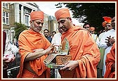 Viveksagar Swami starts the Rath Yatra by performing pujan of Shri Harikrishna Maharaj