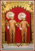 Shri Akshar Purushottam Maharaj adorned in sandalwood paste