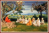 The ancient Gurukul system of education where the guru imparts knowledge to the disciples 