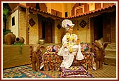 Shriji Maharaj seated in Dada Khachar’s courtyard