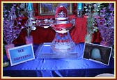 Ice Shiva-linga in the Haveli foyer for darshan