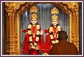 Swamishri has darshan of Shri Akshar Purushottam Maharaj  