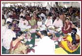 Devotees take part in the Vishwashanti Mahayagna, or World Peace Prayer