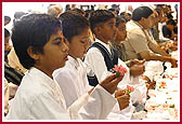 Children participating in the mahapuja ceremony  