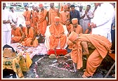 The ground-breaking ceremony for a proposed annexe building to the school is performed in the presence of Swamishri