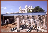 The under construction area in the mandir precincts