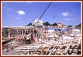 The under construction area in the mandir precincts