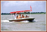 After the fifth arti, the boat enters Yagnapurush Sarovar (lake)